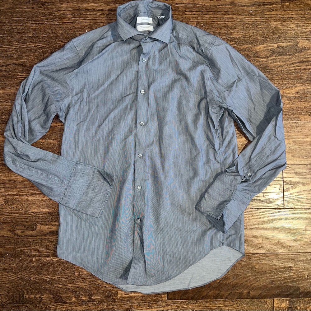 Calvin Klein Men's Charcoal Pinstripe Dress Shirt - Picture 4 of 4
